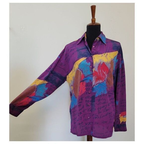 Vintage 1980's Loubella California Silky Abstract Blouse - Picture 6 of 9
